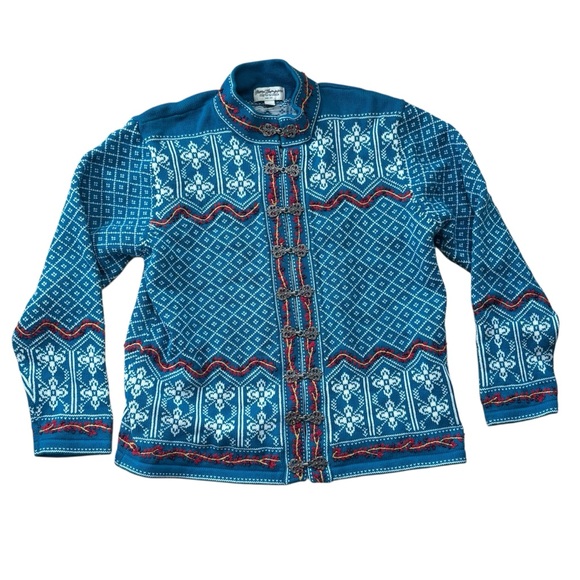 Vintage Norm Thompson Outfitters Fair Isle Sweater Embroidered Cotton Size Large - Picture 1 of 6